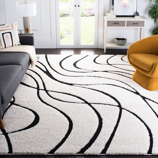Wrought Studio Philadelphia Abstract Area Rug in Ivory/Black & Reviews Wayfair